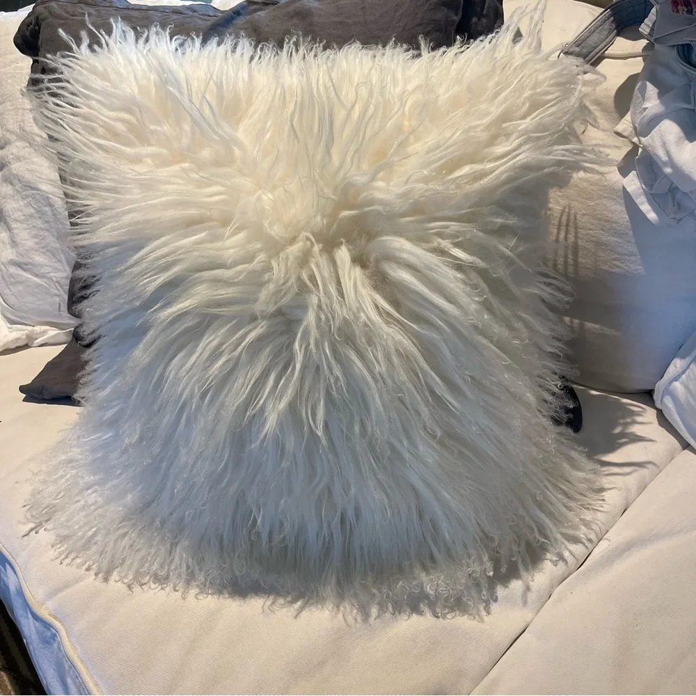 R H Mongolian wool throw pillow white/cream